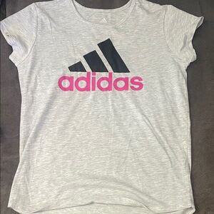 Adidas Kids Light Gray Tee with Pink and Black Logo